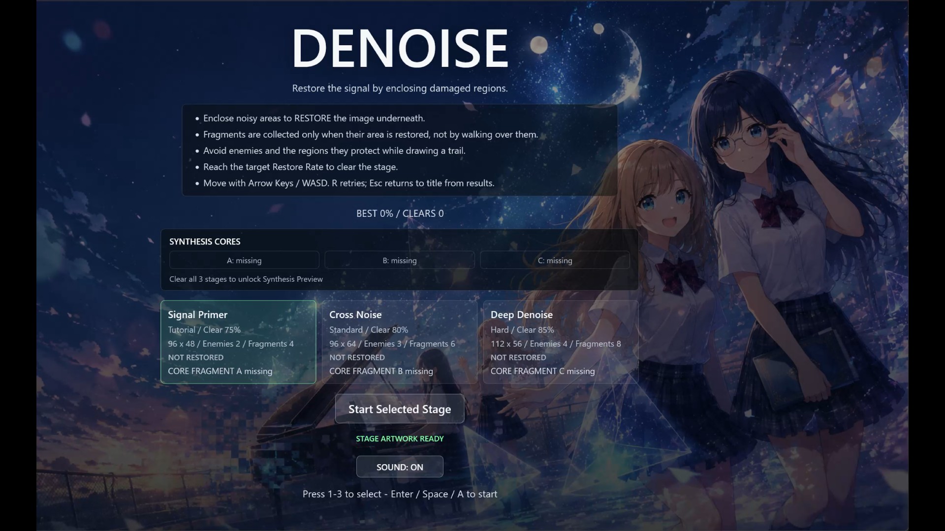 DENOISE MIRAI UNIVERSE Technical Demo title screen